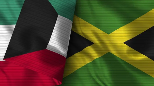 Jamaica Kuwait Realistic Flag Fabric Texture Illustration — Stock Photo, Image