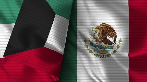 Mexico Kuwait Realistic Flag Fabric Texture Illustration — Stock Photo, Image