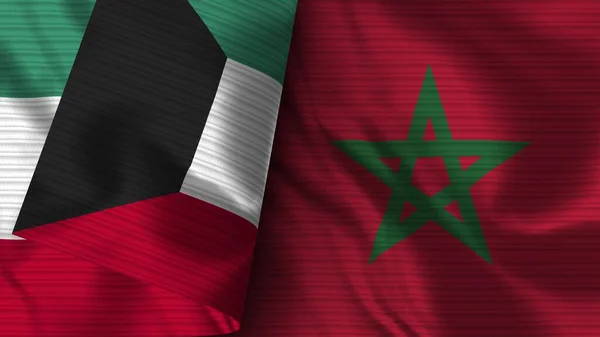 Marruecos Kuwait Tela Bandera Realista Textura Ilustración —  Fotos de Stock