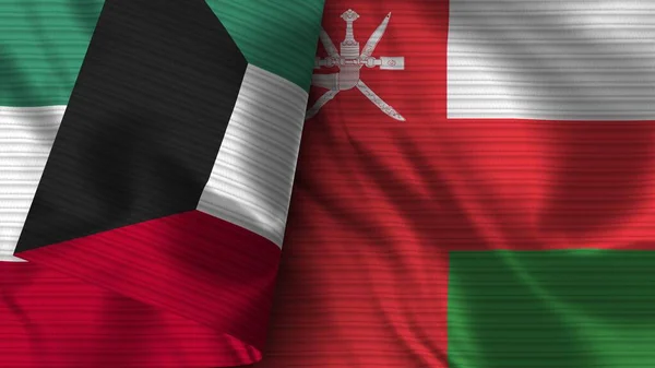 Oman Kuwait Realist Flag Fabric Texture Illustration — стокове фото