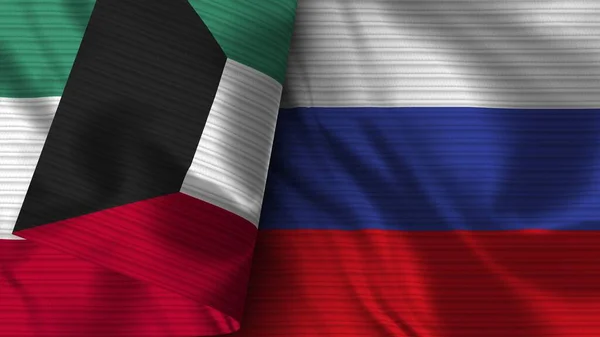 Rusland Koeweit Realistische Vlag Stof Textuur Illustratie — Stockfoto