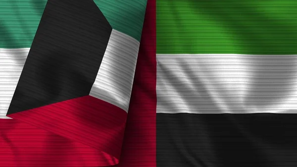 United Arap Emirates Kuwait Realistic Flag Fabric Texture Illustration — Stock Photo, Image