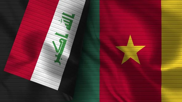 Kamerun Irak Realisztikus Zászló Szövet Textúra Illusztráció — Stock Fotó