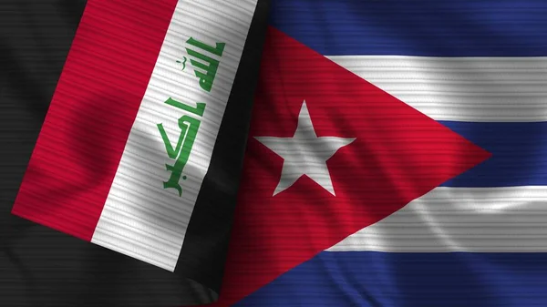 Kuba Irácká Realistická Vlajková Textilie Ilustrace — Stock fotografie