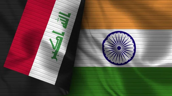 インドとイラク Realistic Flag Fabric Texture 3Dイラスト — ストック写真