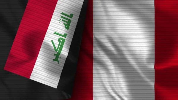 Perú Irak Tela Bandera Realista Textura Ilustración — Foto de Stock