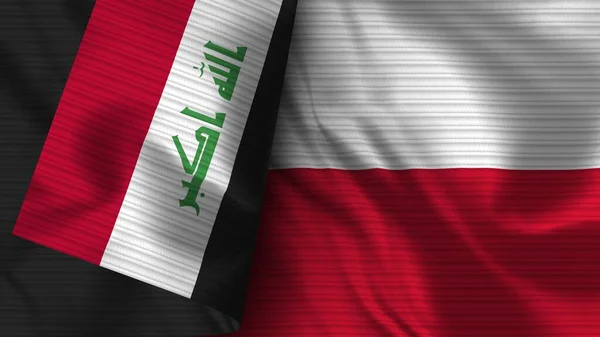 Polen Irak Realistische Vlag Stof Textuur Illustratie — Stockfoto