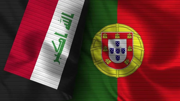 Portugal Iraq Realist Flag Fabric Texture Illustration — стокове фото