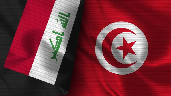 Tunezja Irak Realistyczna Flaga Tekstura Tkaniny Ilustracja — Zdjęcie stockowe