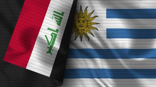 Uruguay Irak Realistische Vlag Stof Textuur Illustratie — Stockfoto