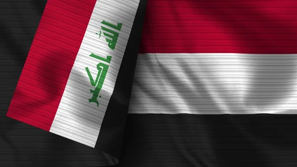 Yemen Iraq Realistic Flag Fabric Texture Illustration — Stock Photo, Image