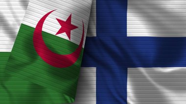 Finlandiya ve Cezayir Gerçekçi Bayrak Kumaşı Dokusu 3D Görüntü