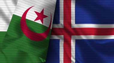 İzlanda ve Cezayir Gerçekçi Bayrak Kumaşı Dokusu 3B Görüntü