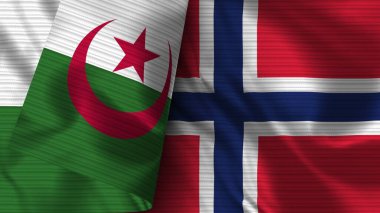 Norveç ve Cezayir Gerçekçi Bayrak Kumaşı Dokusu 3D Görüntü