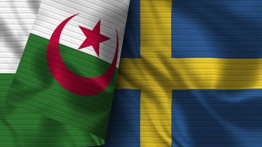 İsveç ve Cezayir Gerçekçi Bayrak Kumaşı Dokusu 3D Görüntü