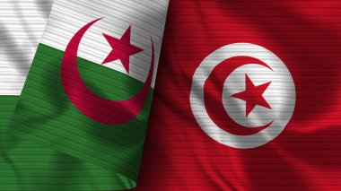 Tunus ve Cezayir Gerçekçi Bayrak Kumaşı Dokusu 3D Görüntü