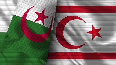 Kuzey Kıbrıs Türk Cumhuriyeti ve Cezayir Gerçekçi Bayrak Kumaşı Dokusu 3D Görüntü
