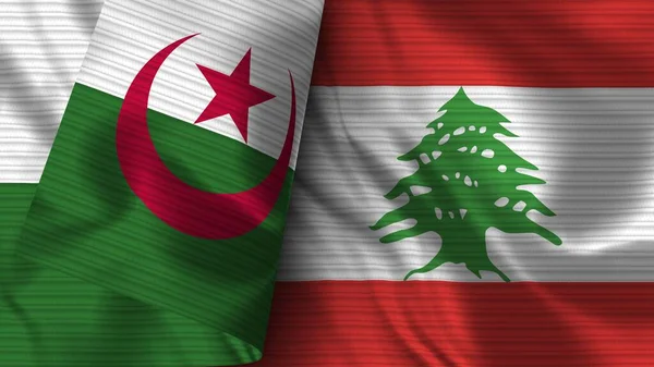 Lebanon Algeria Realistic Flag Fabric Texture Illustration — Stock Photo, Image