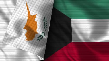 Kuveyt ve Kıbrıs Rum Kesimi Gerçekçi Bayrak Kumaşı Dokusu 3B Görüntü