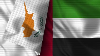 Birleşik Arap Emirlikleri ve Kıbrıs Rum Kesimi Gerçekçi Bayrak Kumaşı Dokusu 3D Görüntü