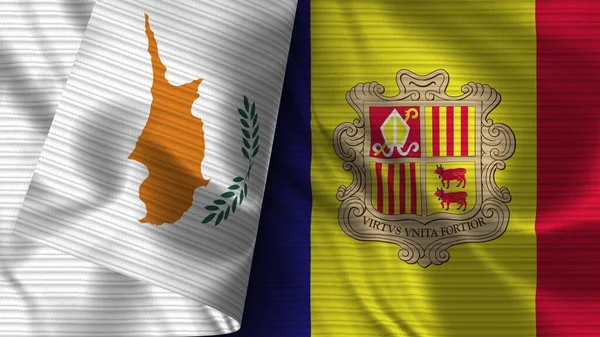 Andorra Ciprus Realisztikus Zászló Szövet Textúra Illusztráció — Stock Fotó