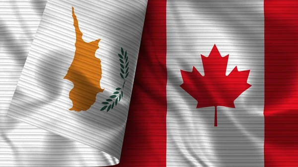 Canada Cyprus Realistische Vlag Stof Textuur Illustratie — Stockfoto