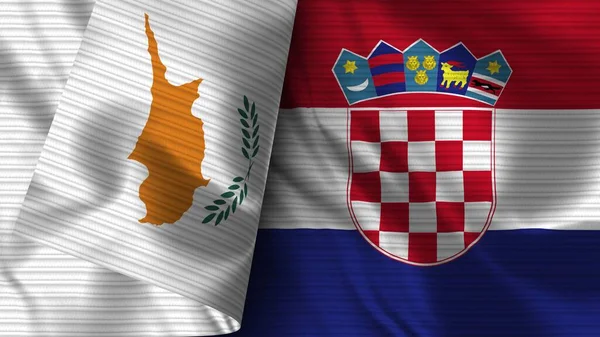 Croacia Chipre Tela Bandera Realista Textura Ilustración — Foto de Stock