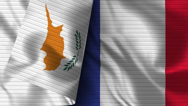 França Chipre Realista Bandeira Tecido Textura Ilustração — Fotografia de Stock