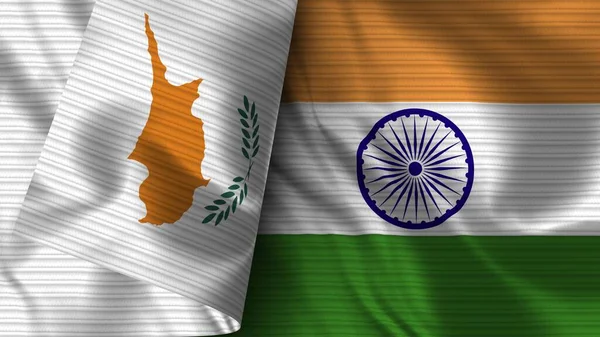 India Ciprus Realisztikus Zászló Szövet Textúra Illusztráció — Stock Fotó