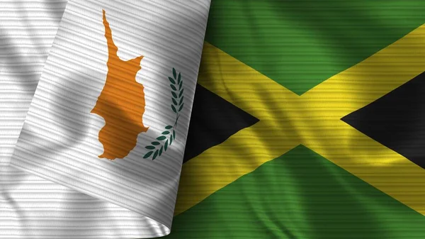 Jamajka Cypr Realistyczna Flaga Tekstura Tkaniny Ilustracja — Zdjęcie stockowe