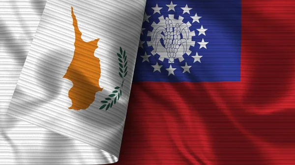 缅甸和塞浦路斯实际国旗面料3D插图 — 图库照片