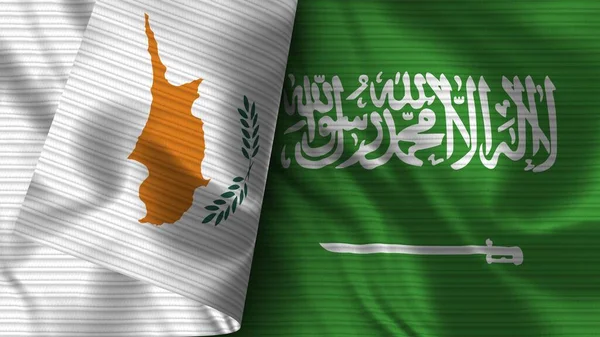 Arabia Saudita Cipro Bandiera Realistica Tessuto Texture Illustrazione — Foto Stock