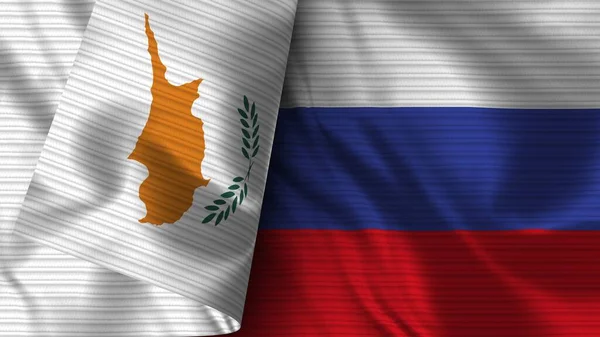 Rusia Chipre Tela Bandera Realista Textura Ilustración —  Fotos de Stock