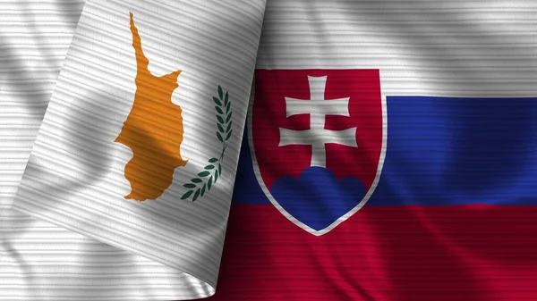 Slovakien Och Cypern Realistisk Flaggväv Textur Illustration — Stockfoto