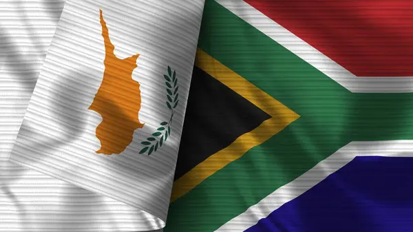Sudafrica Cipro Bandiera Realistica Tessuto Texture Illustrazione — Foto Stock