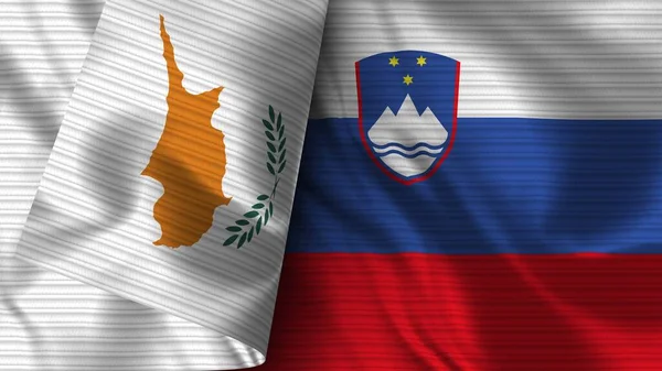 Slovenië Cyprus Realistische Vlag Stof Textuur Illustratie — Stockfoto