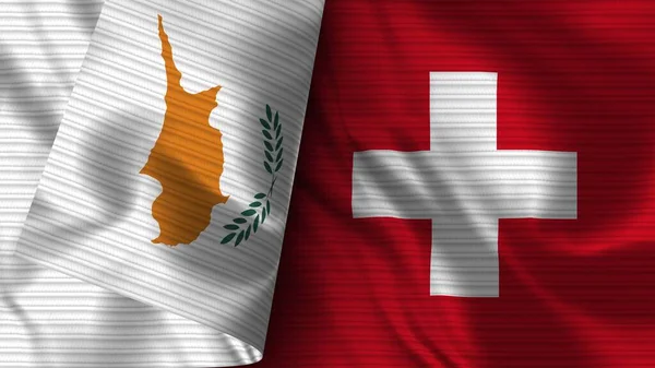 Suiza Chipre Tela Bandera Realista Textura Ilustración — Foto de Stock
