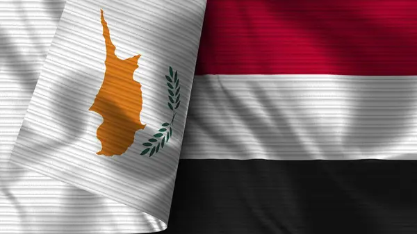 Yemen Cipro Bandiera Realistica Tessuto Texture Illustrazione — Foto Stock