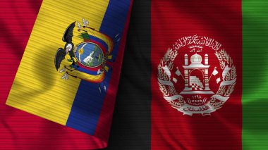 Afganistan ve Ekvador Gerçekçi Bayrak Kumaşı Dokusu 3B Görüntü