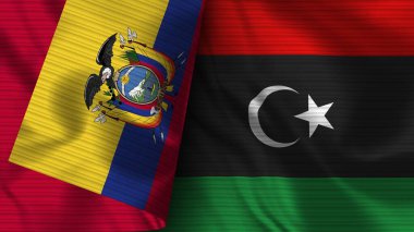 Libya ve Ekvador Gerçekçi Bayrak Kumaşı Dokusu 3B Görüntü