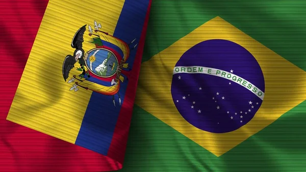 Brazil Ecuador Realistic Flag Fabric Texture Illustration — 스톡 사진