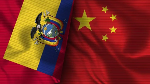 Kína Ecuador Realisztikus Zászló Szövet Textúra Illusztráció — Stock Fotó