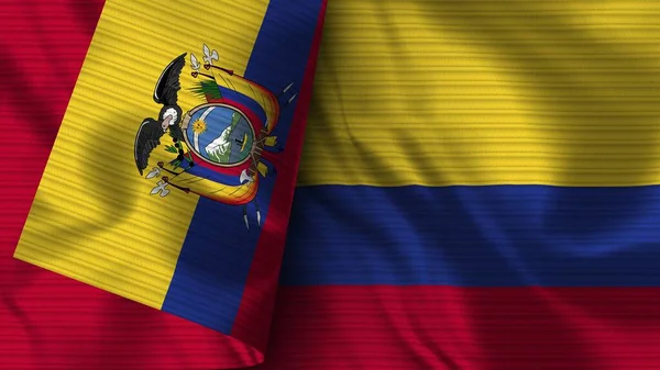 Kolumbien Und Ecuador Realistische Fahnen Textur Illustration — Stockfoto