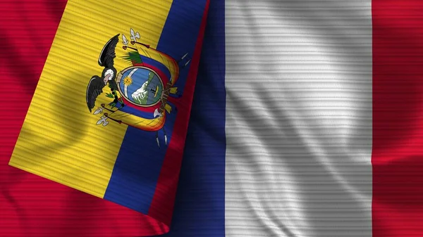 Franciaország Ecuador Realisztikus Zászló Szövet Textúra Illusztráció — Stock Fotó