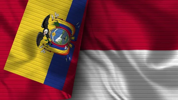 Indonezja Ekwador Realistyczna Flaga Tekstura Tkaniny Ilustracja — Zdjęcie stockowe