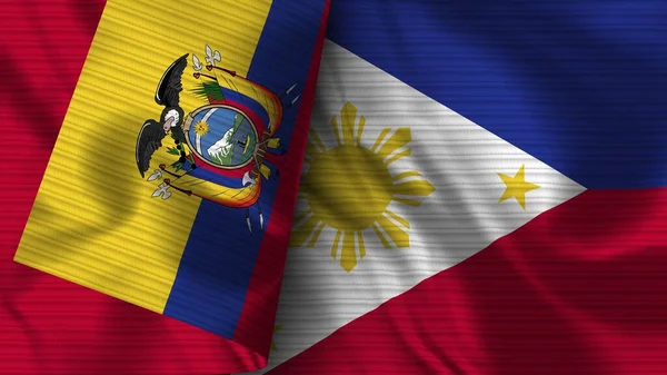 Filippinerna Och Ecuador Realistiska Flaggväv Textur Illustration — Stockfoto