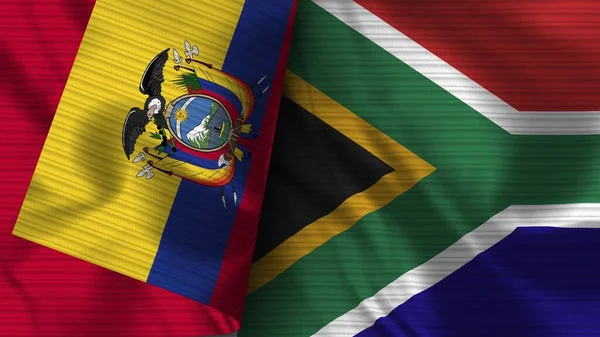 South Africa Ecuador Realistic Flag Fabric Texture Illustration — Stock Photo, Image