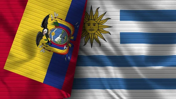 Uruguay Och Ecuador Realistiska Flaggväv Textur Illustration — Stockfoto