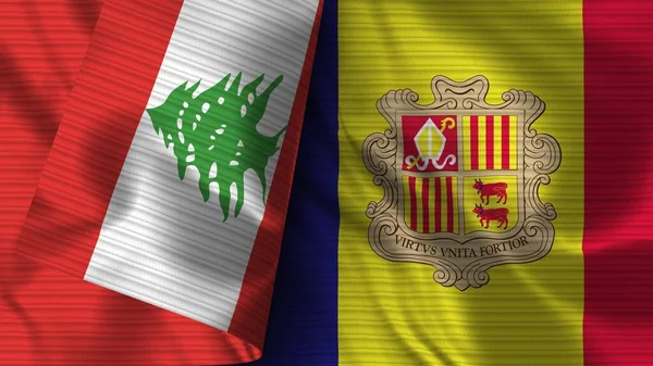 Andorra Líbano Tela Bandera Realista Textura Ilustración — Foto de Stock