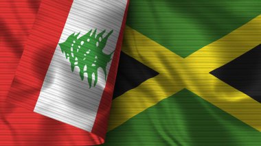 Jamaika ve Lübnan Gerçekçi Bayrak Kumaşı Dokusu 3B Görüntü